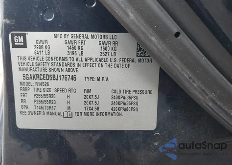 2011 Buick Enclave 2Xl из США, поврежденный, VIN 5GAKRCED5BJ176746